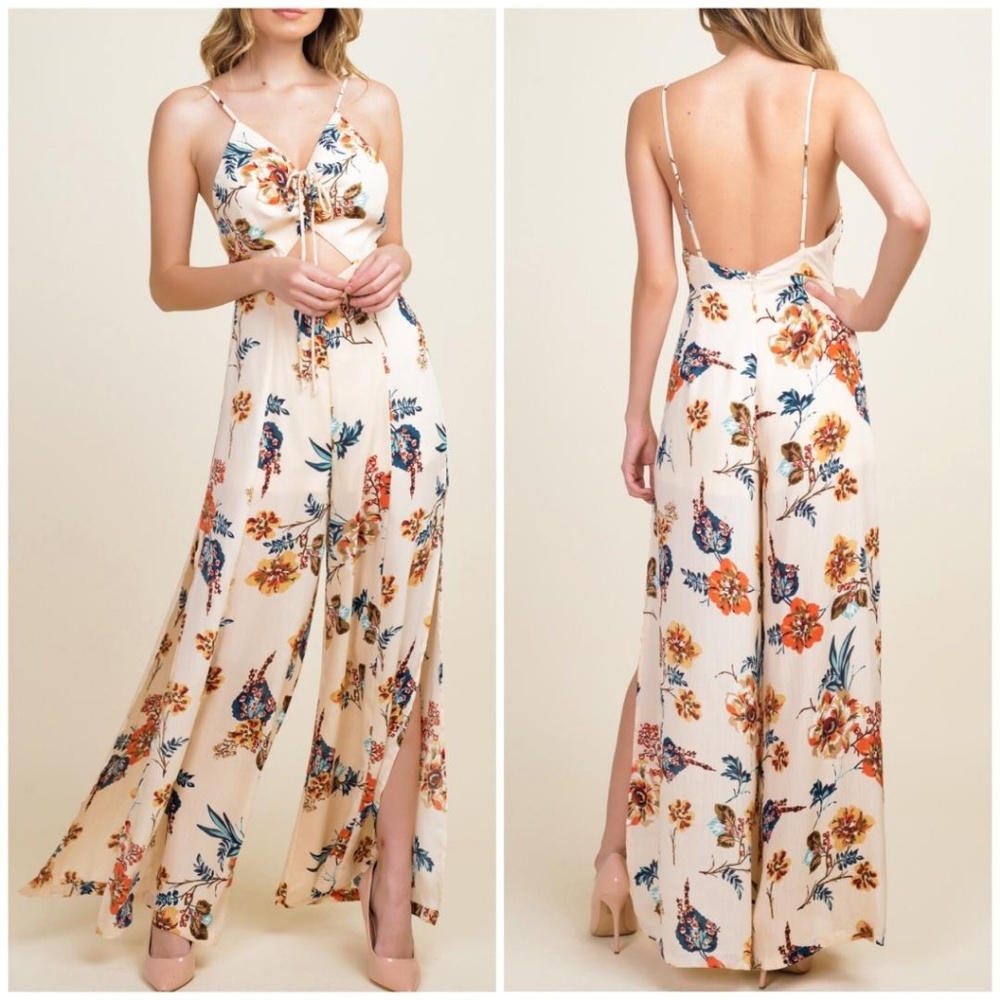 LAST ONE❗HOMMAGE Nordstrom Taupe Floral Jumpsuit - Picture 3 of 4